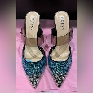 GUESS RHINESTONE OMBRÉ SLIP ON HEELS NWOT